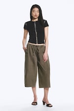 Noir - T-shirt côtelé à liens croisés - 1