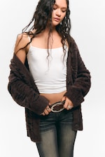 Dunkelbraunes Zebramuster - Oversized Strickjacke mit V-Ausschnitt - 1