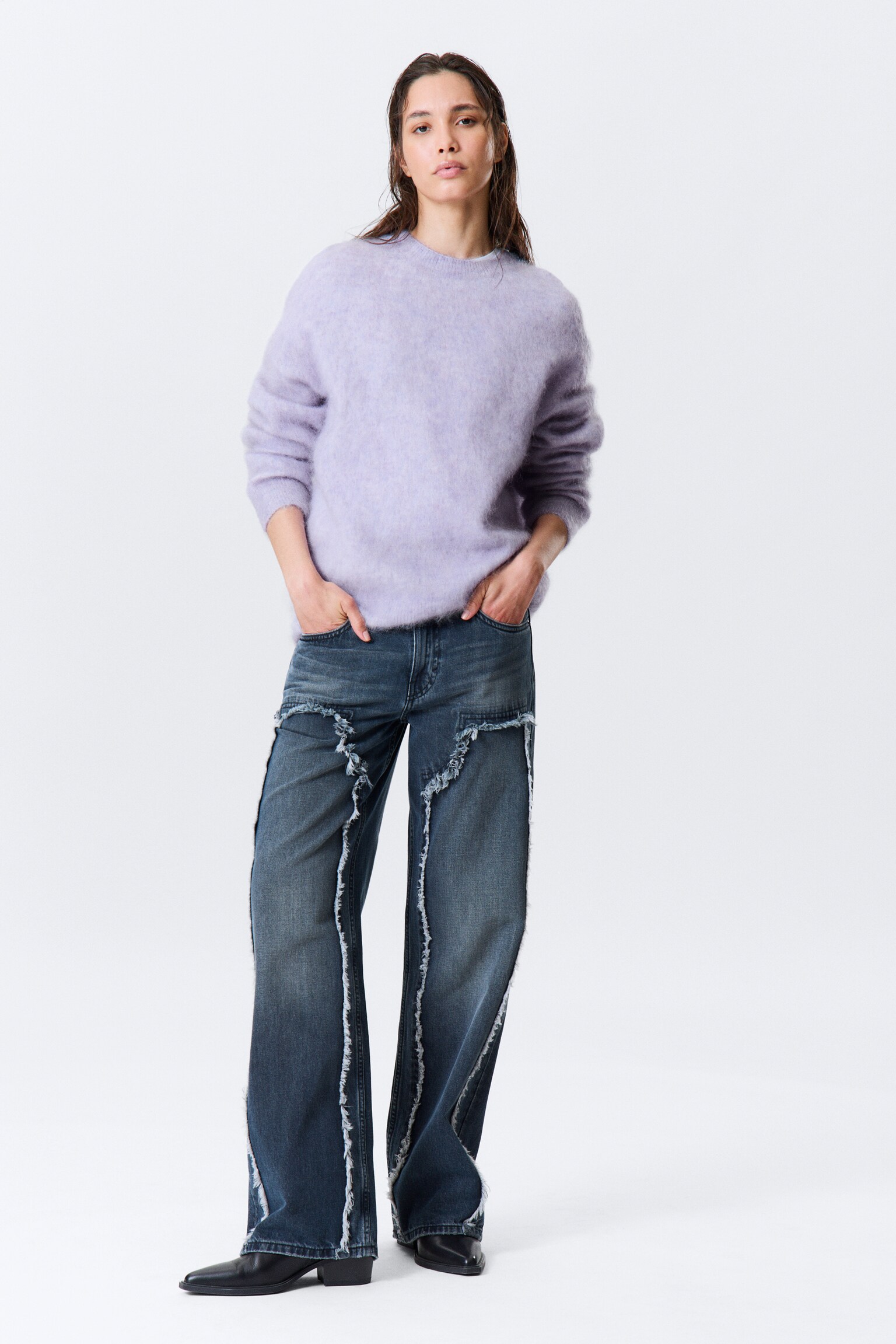 Oversized Knitted Mohair Blend Sweater - Light Purple Melange/Beige/Dark Blue Melange/Dark Grey/Brown/Dark Green - 3
