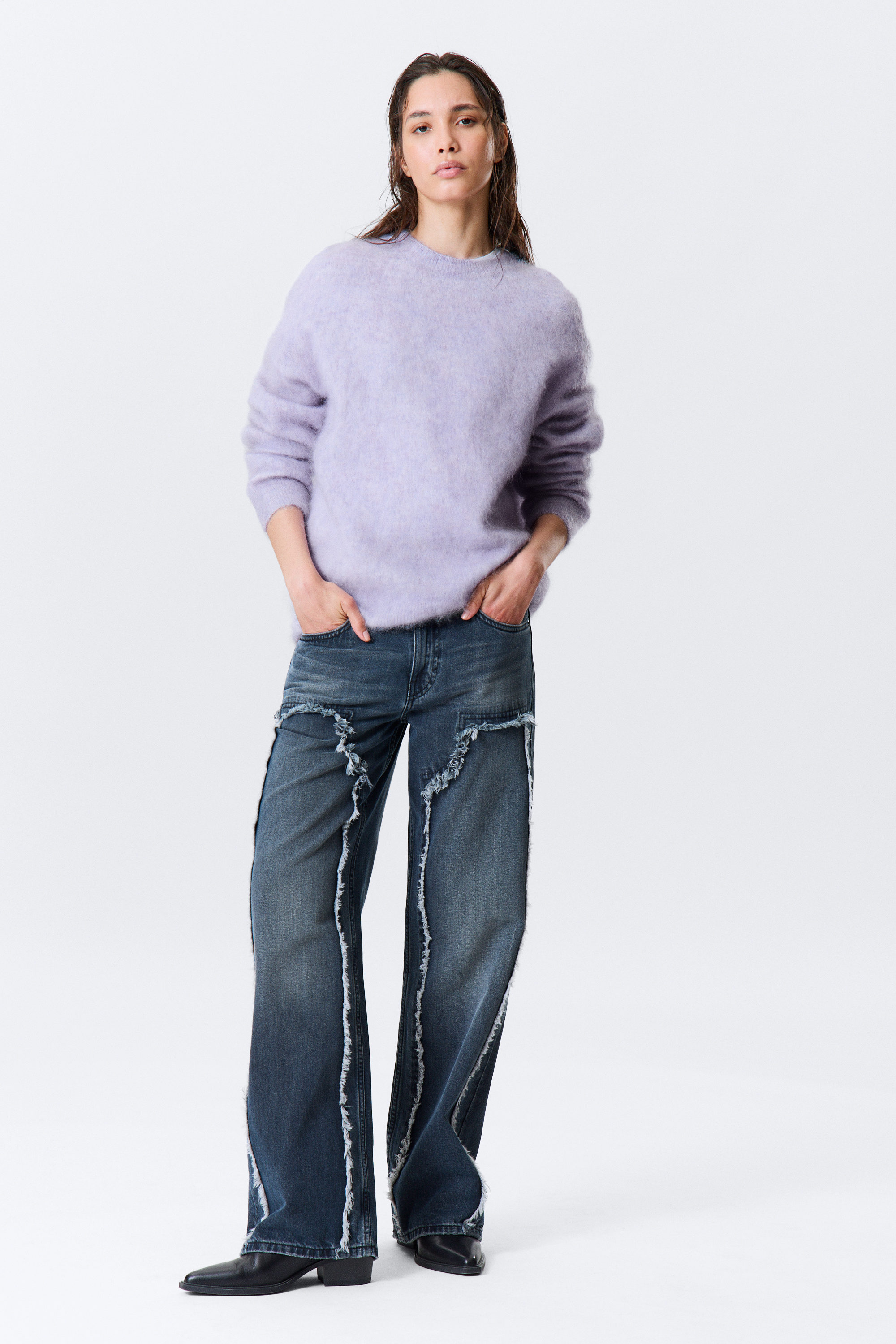 Light Purple Melange - Oversized Knitted Mohair Blend Sweater - 2