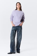 Light Purple Melange - Oversized Knitted Mohair Blend Sweater - 1