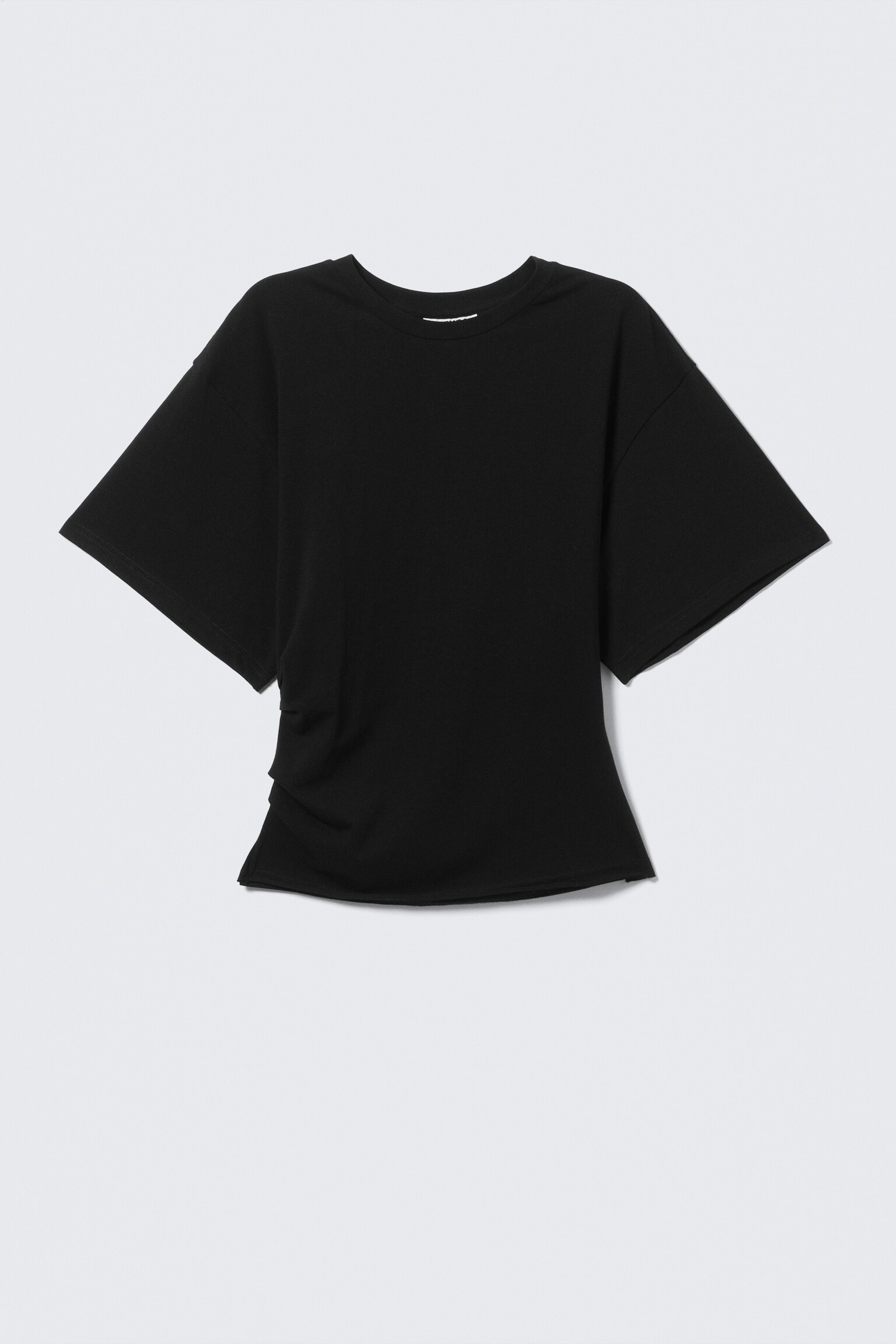 DRAPED FITTED T-SHIRT - Black/Grey Melange/White - 2