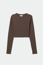 Marron foncé - Crop top à manches longues - 0