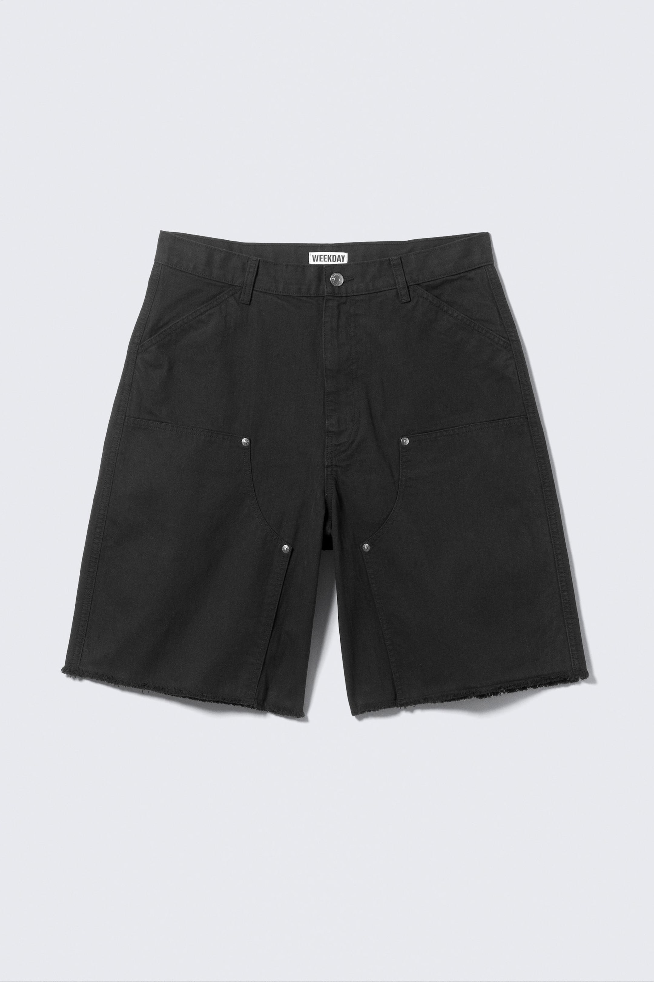 Black - Loose Workwear Twill Shorts - 3