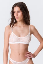 Blanc - Soutien-gorge en dentelle tourbillonnante à encolure dégagée - 0