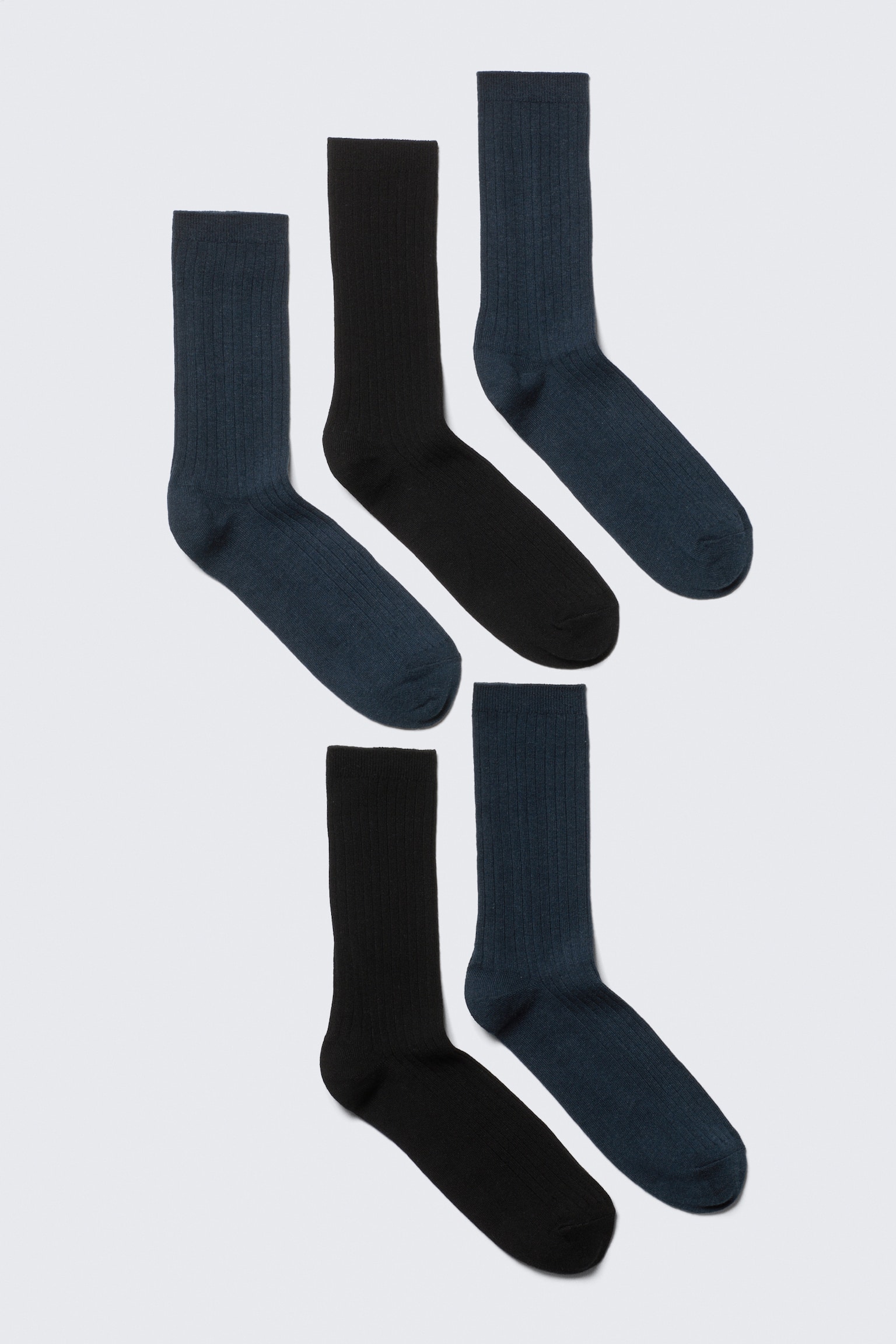 Lot de 5 paires de chaussettes côtelées - Noir/Mélange bleu foncé/Noir/Gris/Bleu/Blanc/Noir - 1