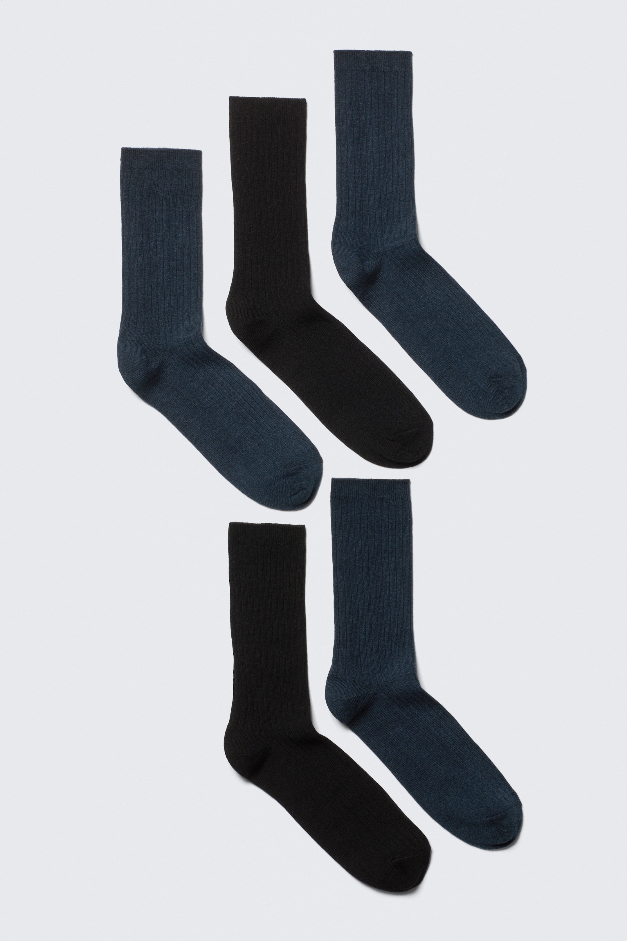 Schwarz/Dunkelblau meliert - 5er-Pack Rippensocken