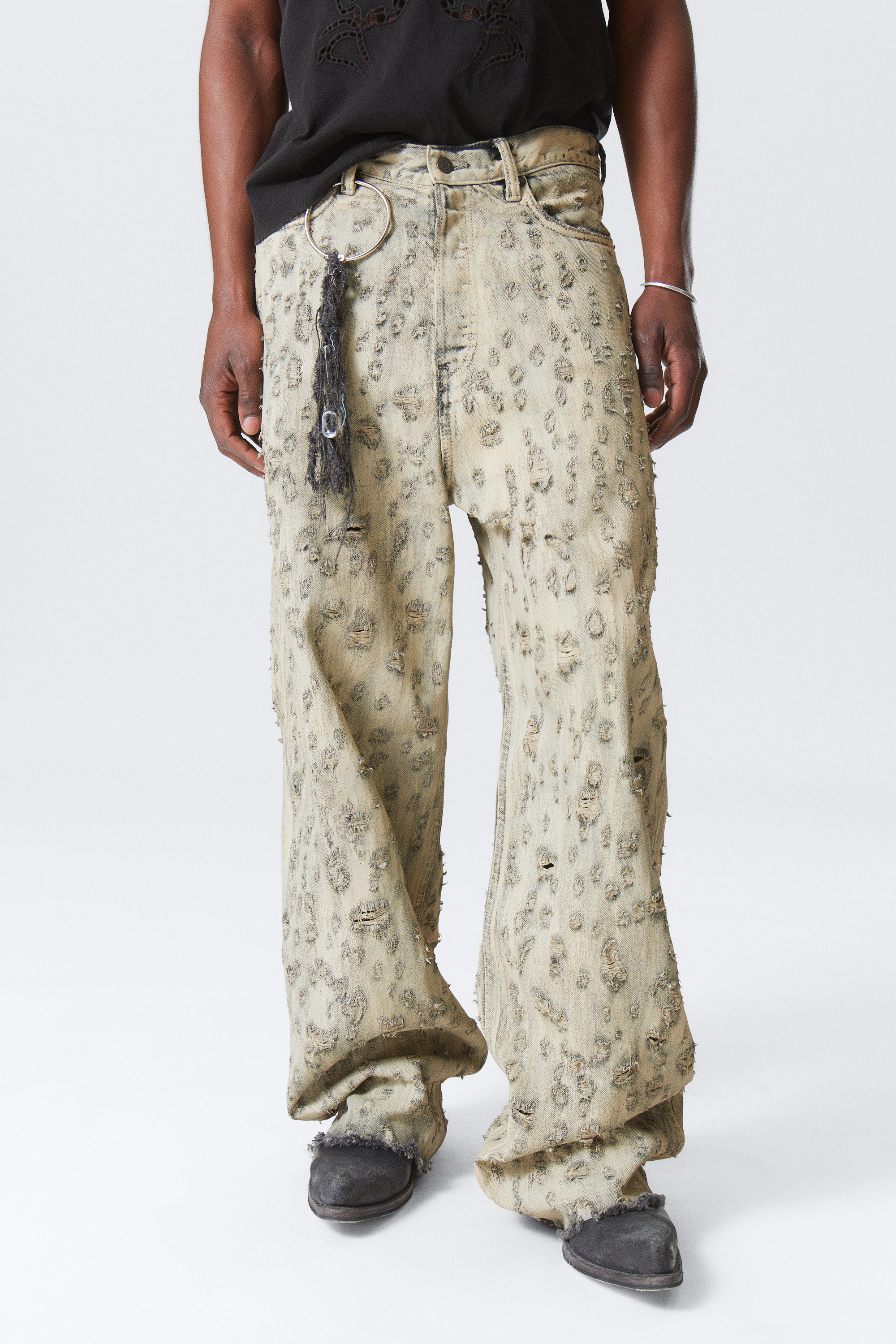 Dark Grey - Calcium - Astro Loose Baggy Leg Distressed Jeans - 2