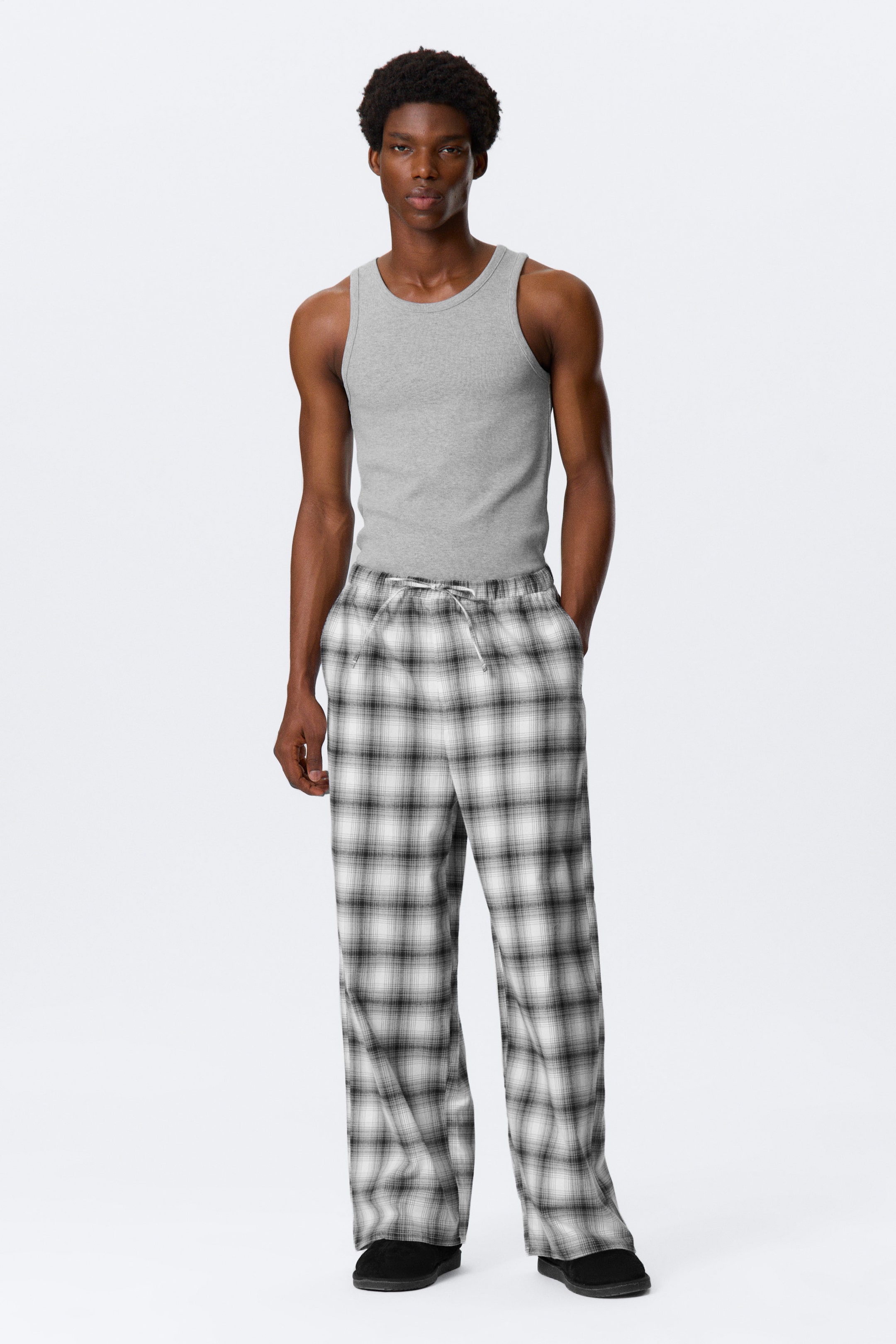 Weiß kariert - Entspannte Pyjamahose aus Flanell - 3