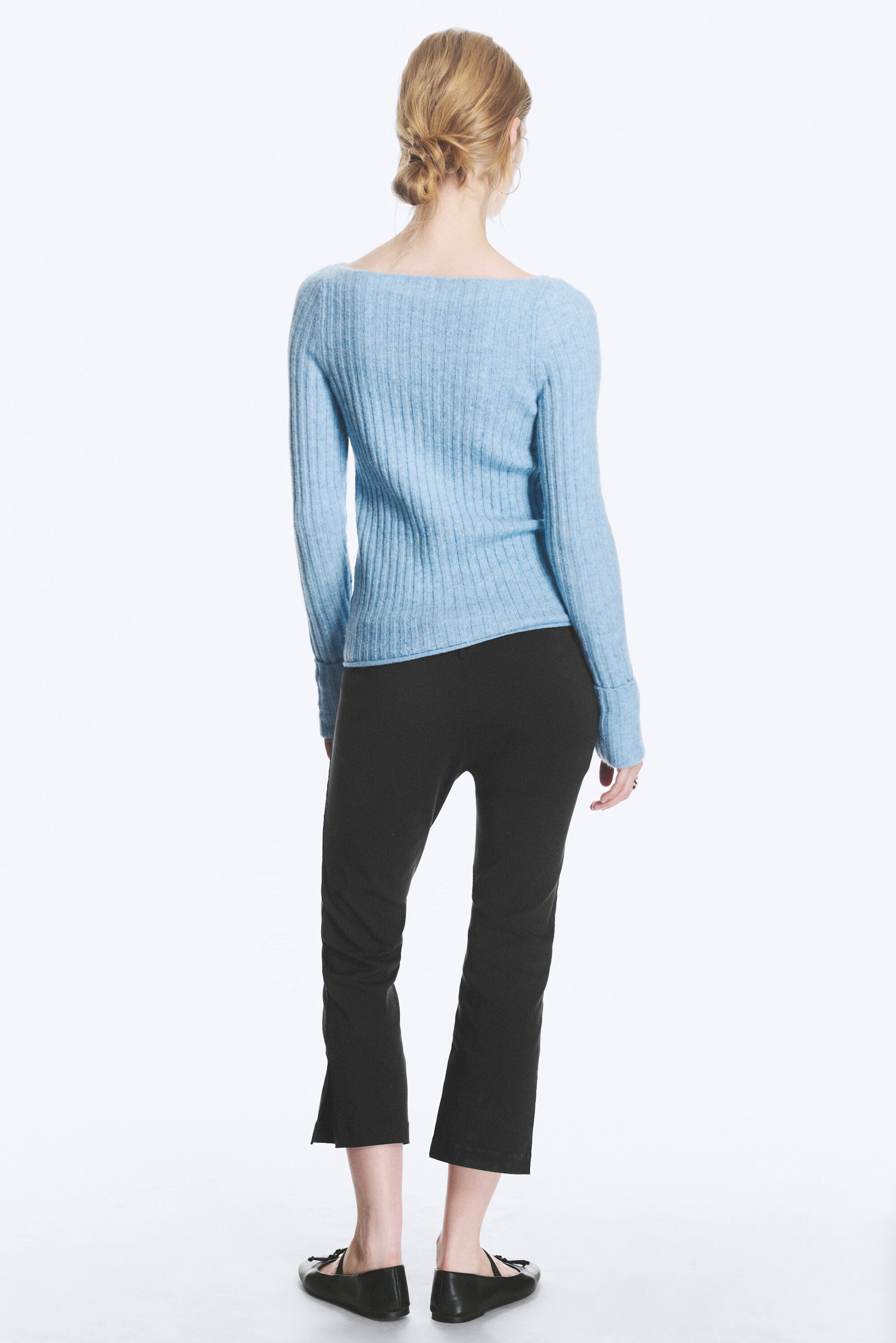 Dusty Light Blue - Gebreide geribde trui - 3