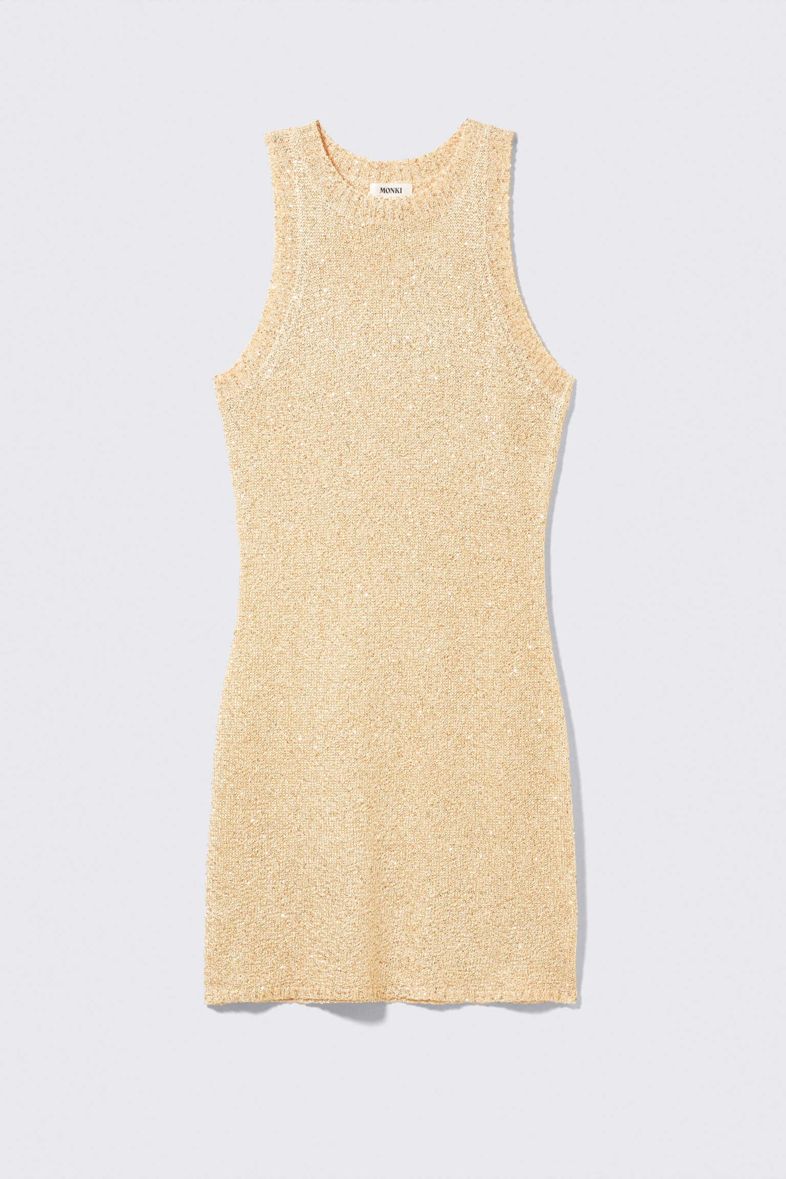 Sheer Knitted Sequined Mini Dress - Golden Beige/Silver - 2
