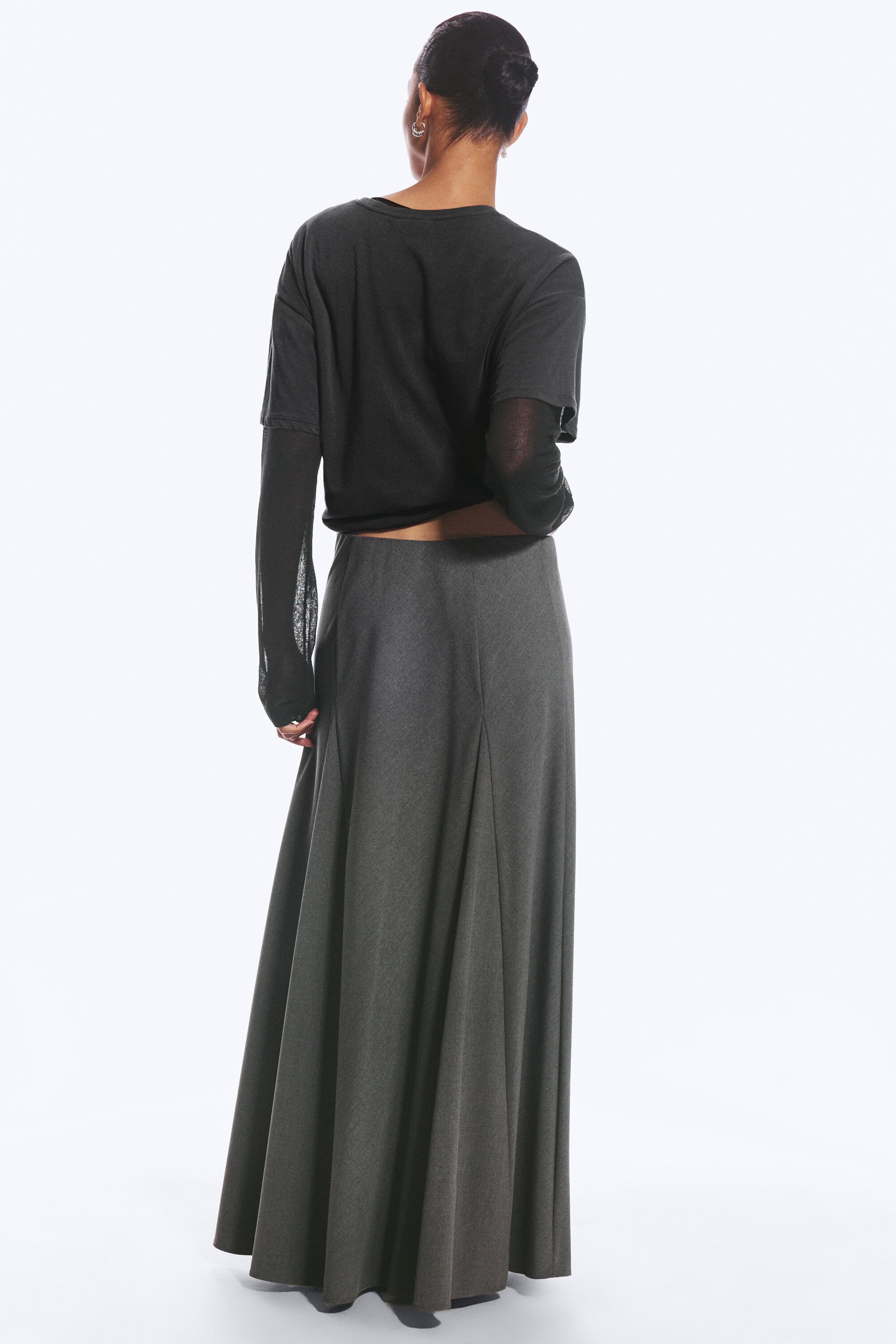 Dark Grey Melange - Mid Rise Panelled Maxi Skirt - 4