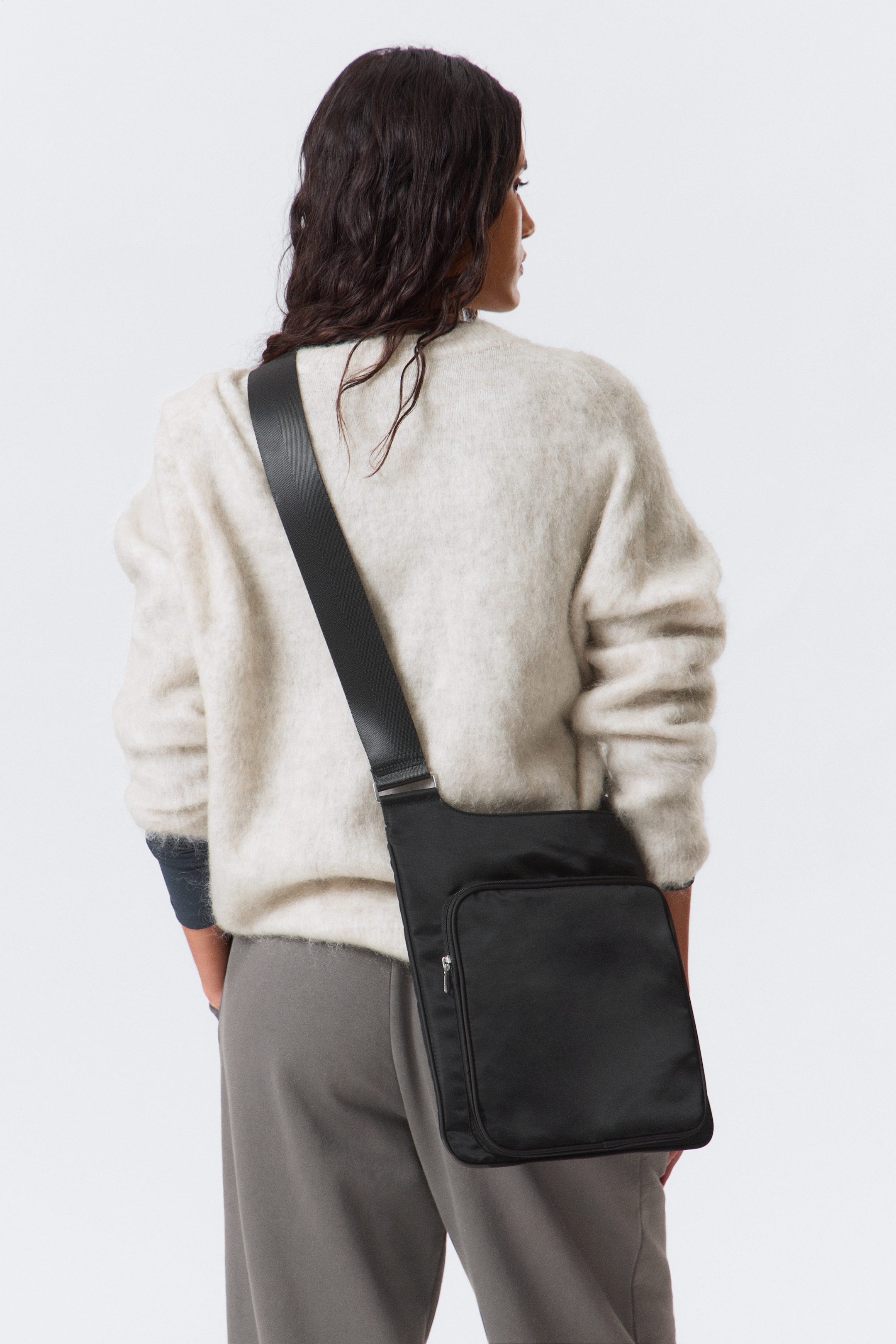 Black - Sporty Piped Nylon Crossbody Bag - 1