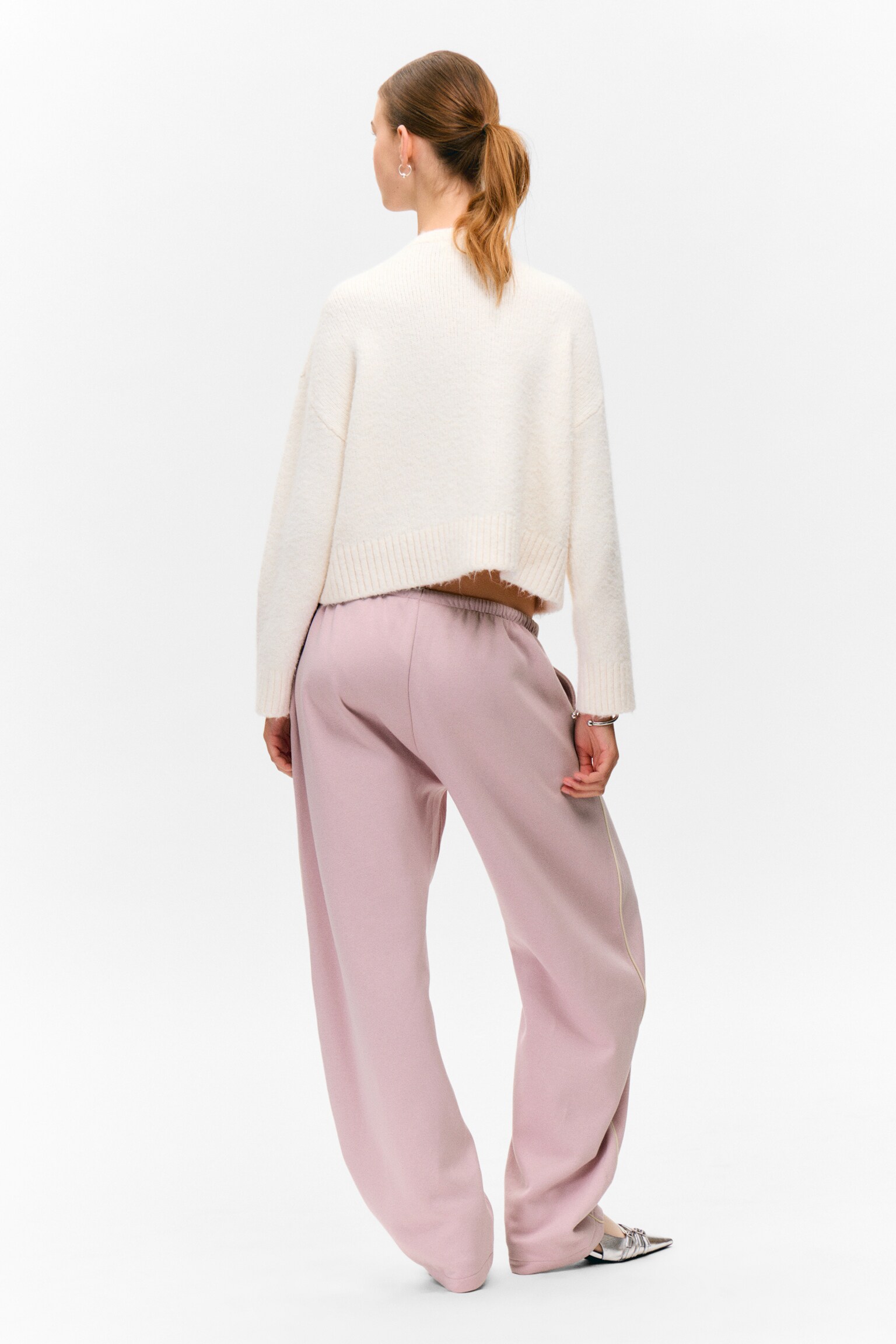 Low Rise Barrel Leg Sweatpants - Light Dusty Pink/Dark Brown - 4