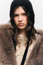 Black - Tied Knit Bonnet - 1