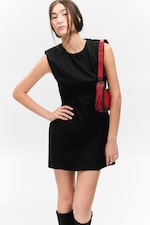 Black - Sleeveless Twill Mini Dress - 1