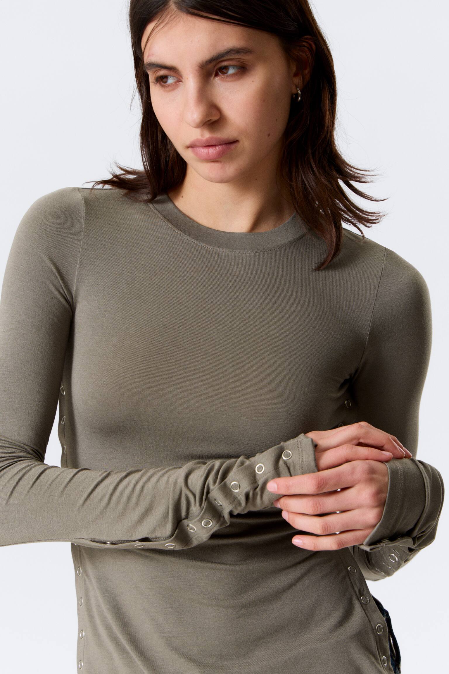 Top slim a maniche lunghe - Grigio polvere/Nero - 6