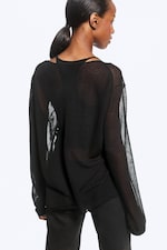 Schwarz - Lockerer, transparenter Strickpullover - 3