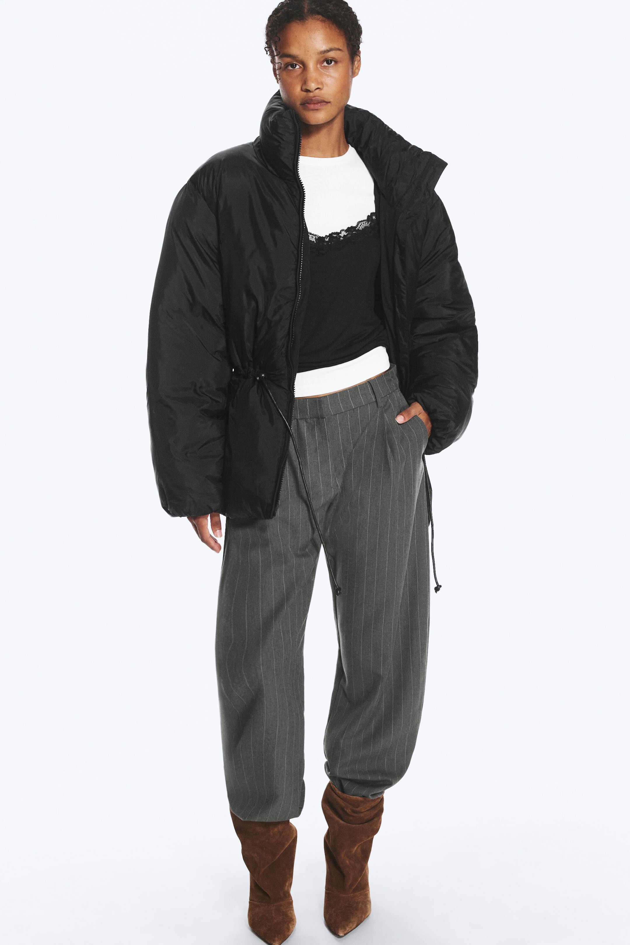 Black - Oversized Puffer Jacket - 2