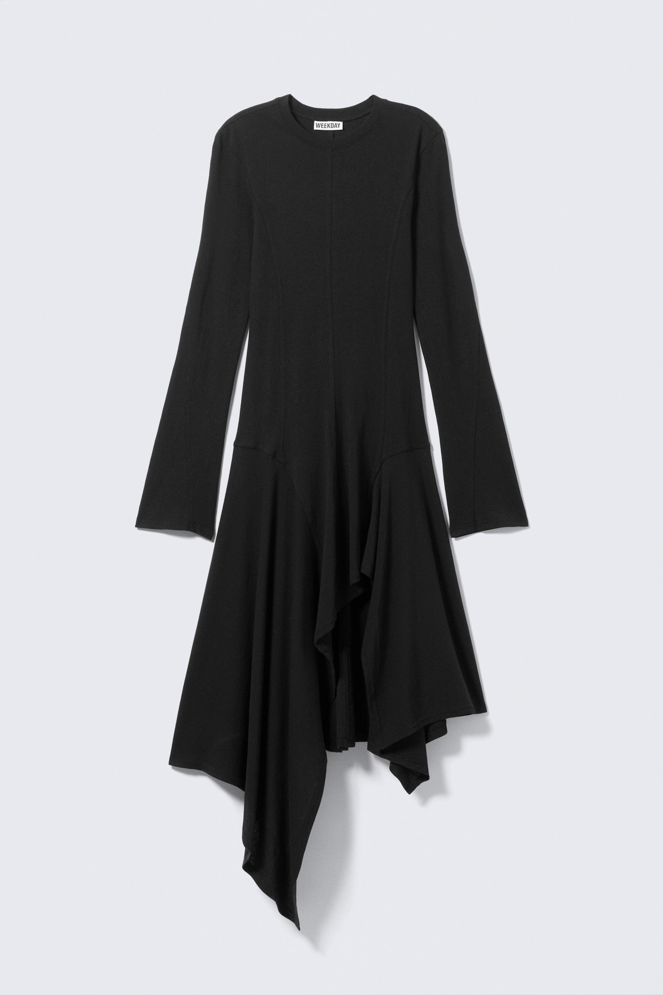 Zwart - Asymmetrische midi-jurk met lange mouwen - 4