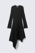 Zwart - Asymmetrische midi-jurk met lange mouwen - 4