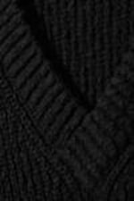 Black - Boxy Knitted V-neck Sweater - 5