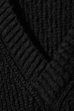 Schwarz - Boxy Strickpullover mit V-Ausschnitt - 4