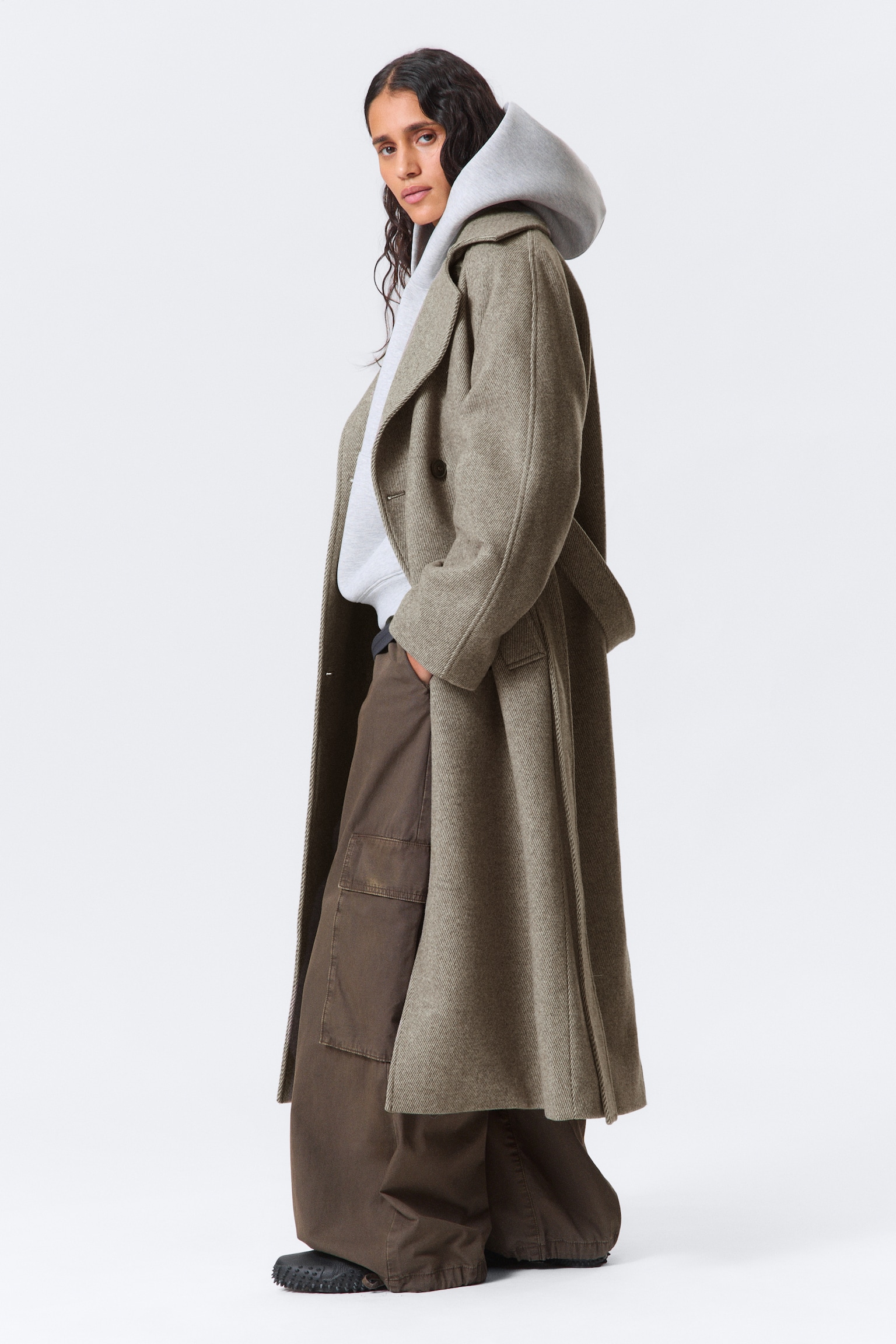 Kia Oversized Wool-Blend Double-Breasted Coat - Light Beige/Dark Grey Melange/Black - 4