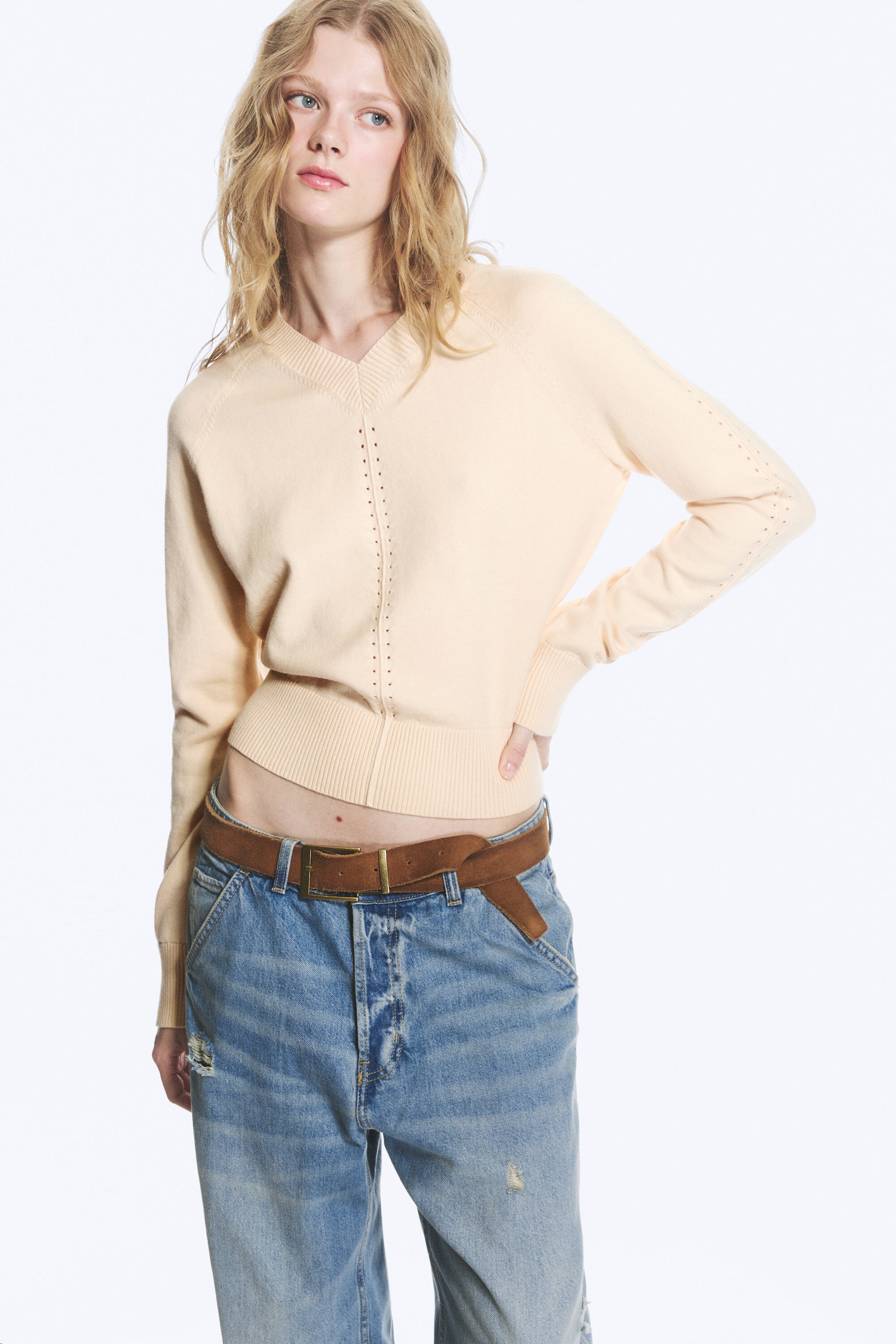 Lys støvet beige - Strikket genser - 1