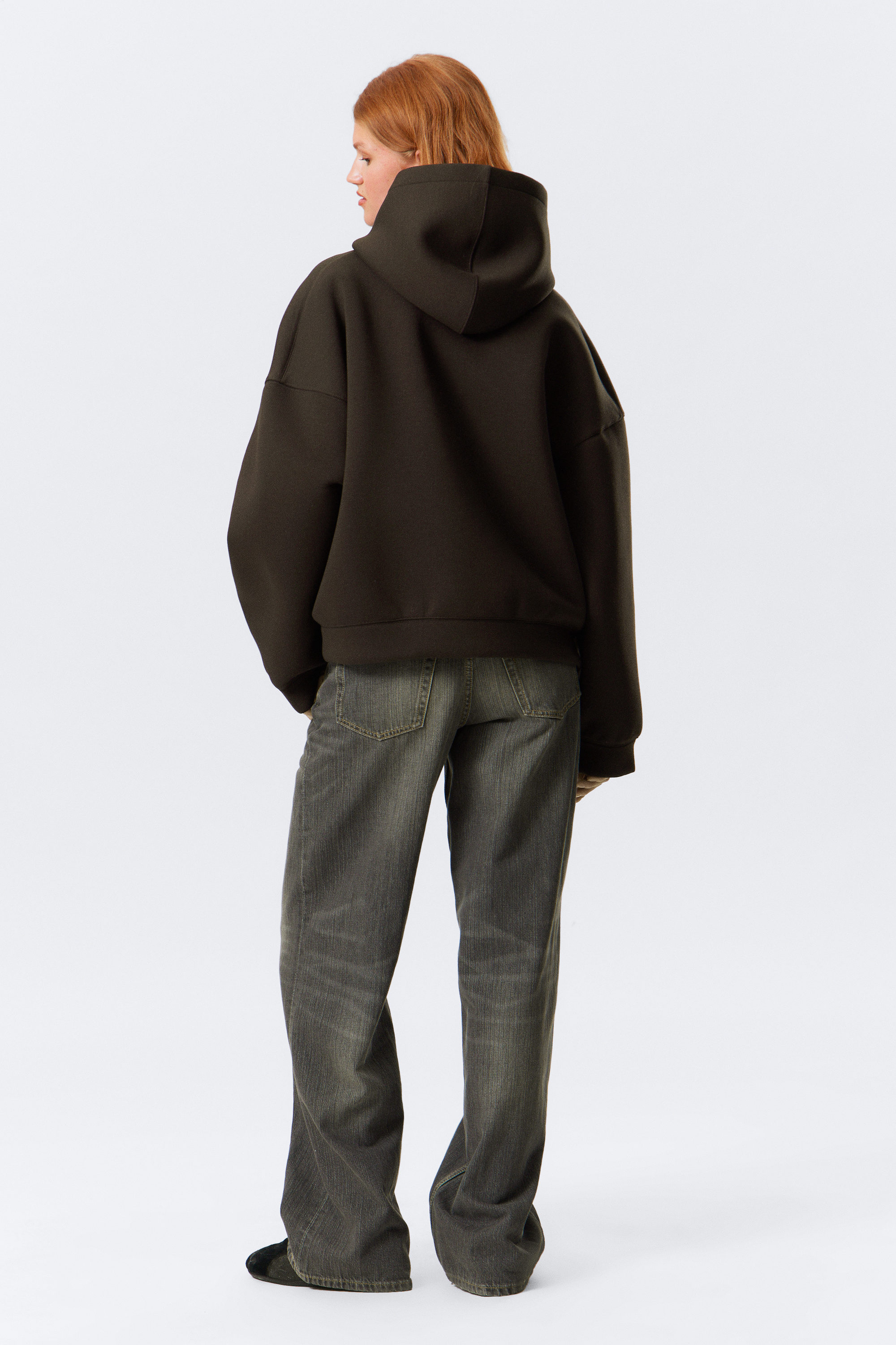 Dunkelbraun - Oversized Scuba-Zip-Hoodie - 2