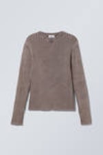 Dark Grey Melange - Slim V-neck Knitted Sweater - 0