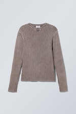 Dark Grey Melange - Slim V-neck Knitted Sweater - 0