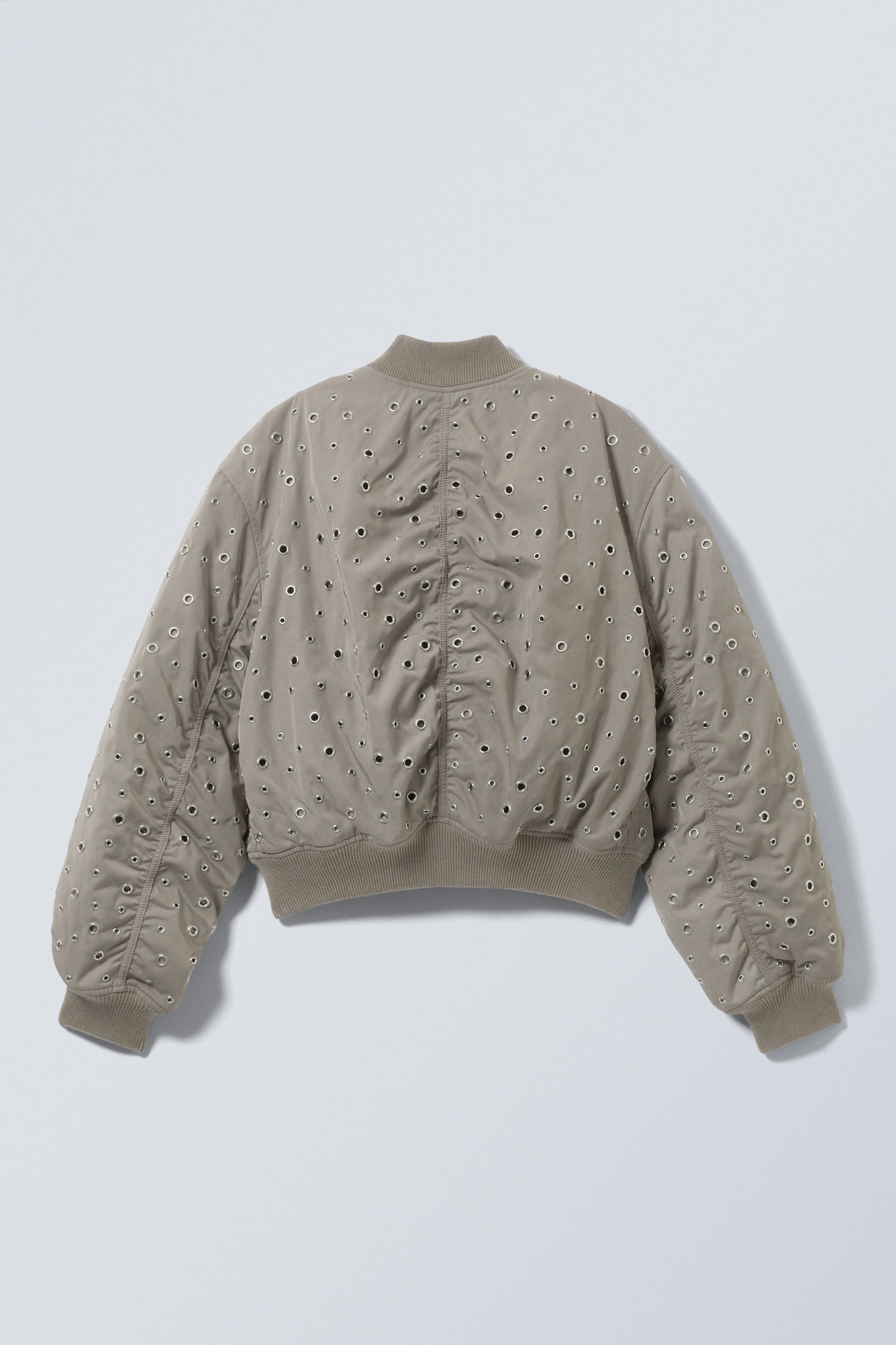 #7F7A72 - Cropped Eyelet Bomber Jacket - 2