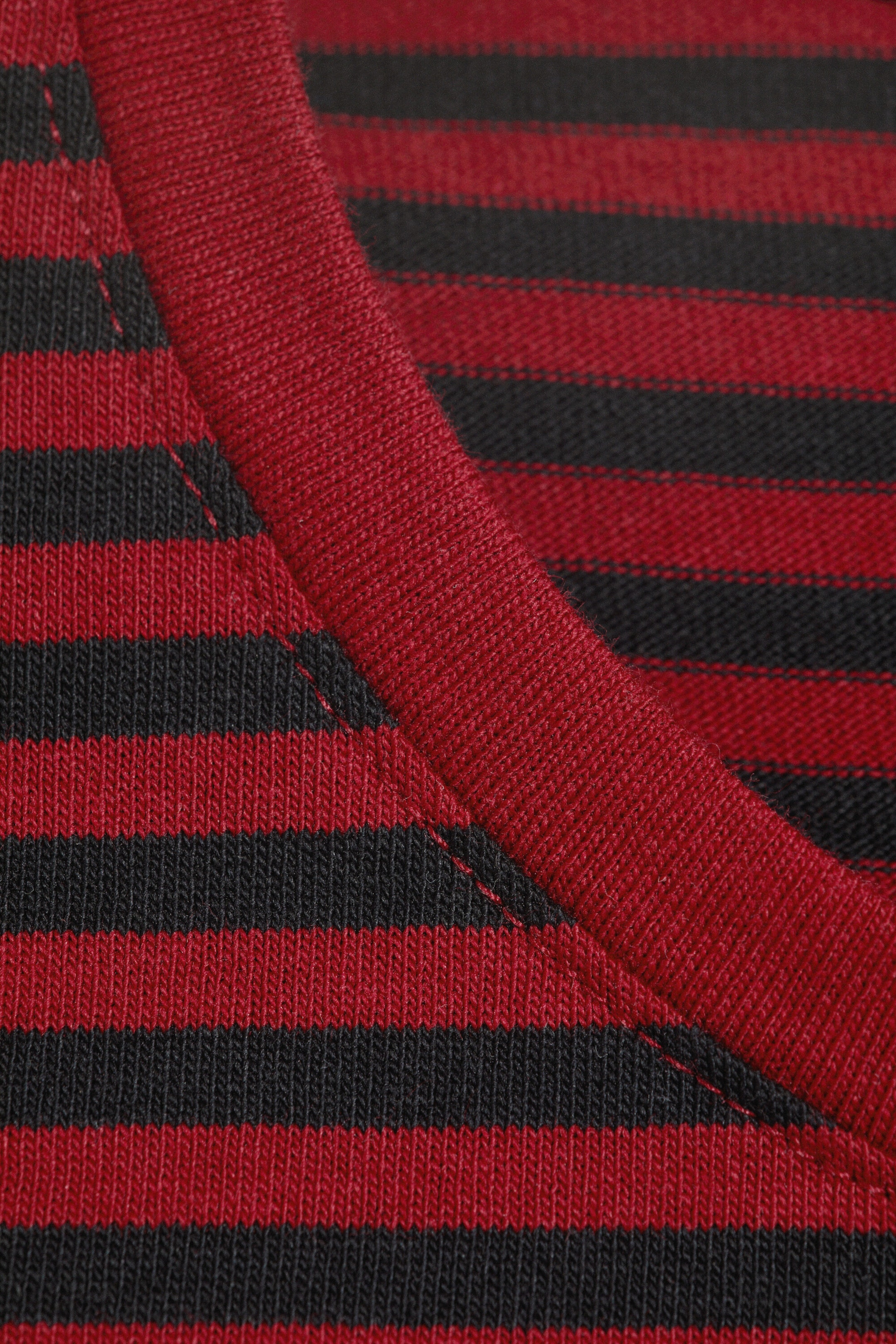 Striped Dark Red - Slim Long-Sleeved Cotton Top - 5