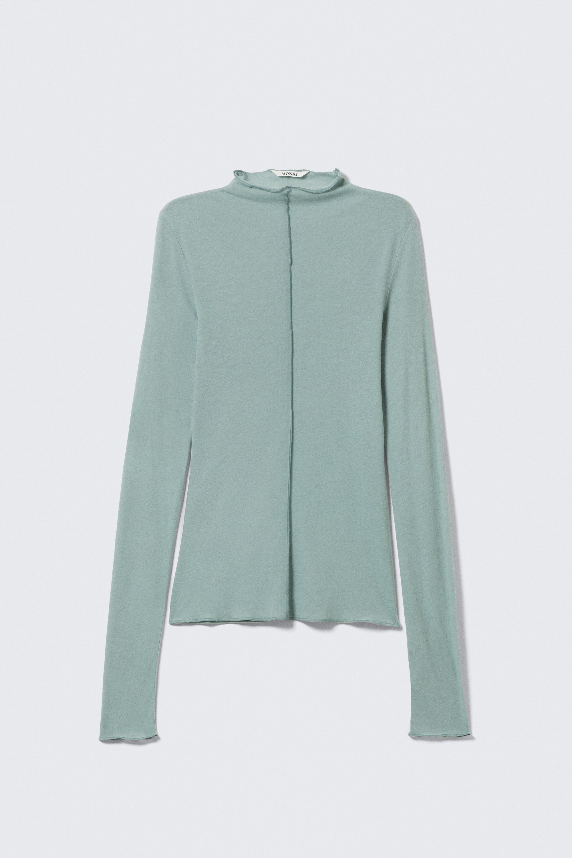 Slim Fit Long-Sleeved Mock-Neck Top - Turquoise/Beige/Black