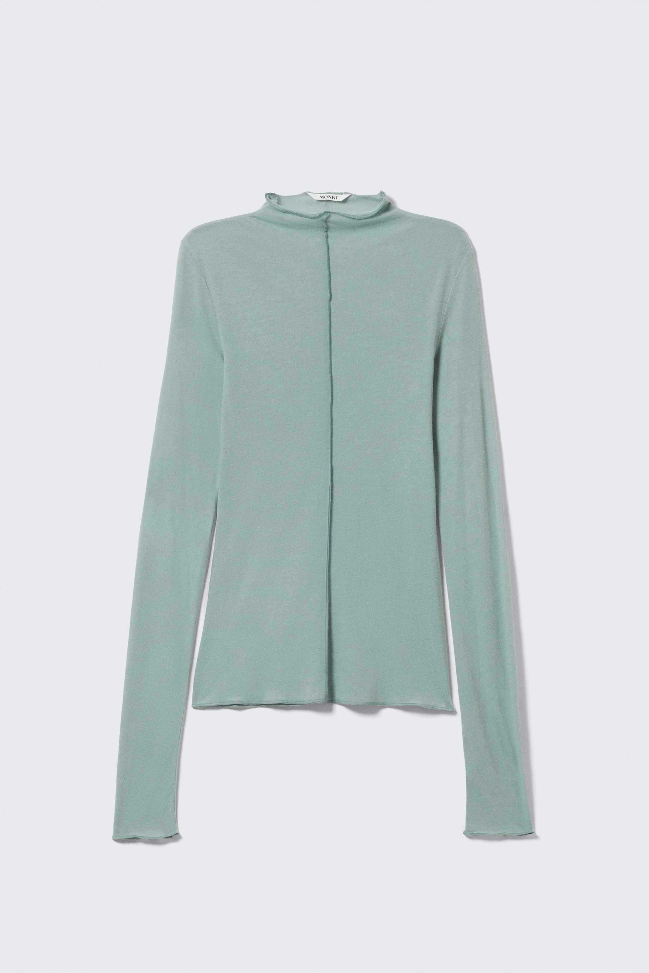 Turquoise - Slim Fit Long-Sleeved Mock-Neck Top - 1