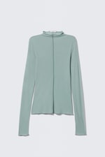 Turquoise - Slim Fit Long-Sleeved Mock-Neck Top - 0