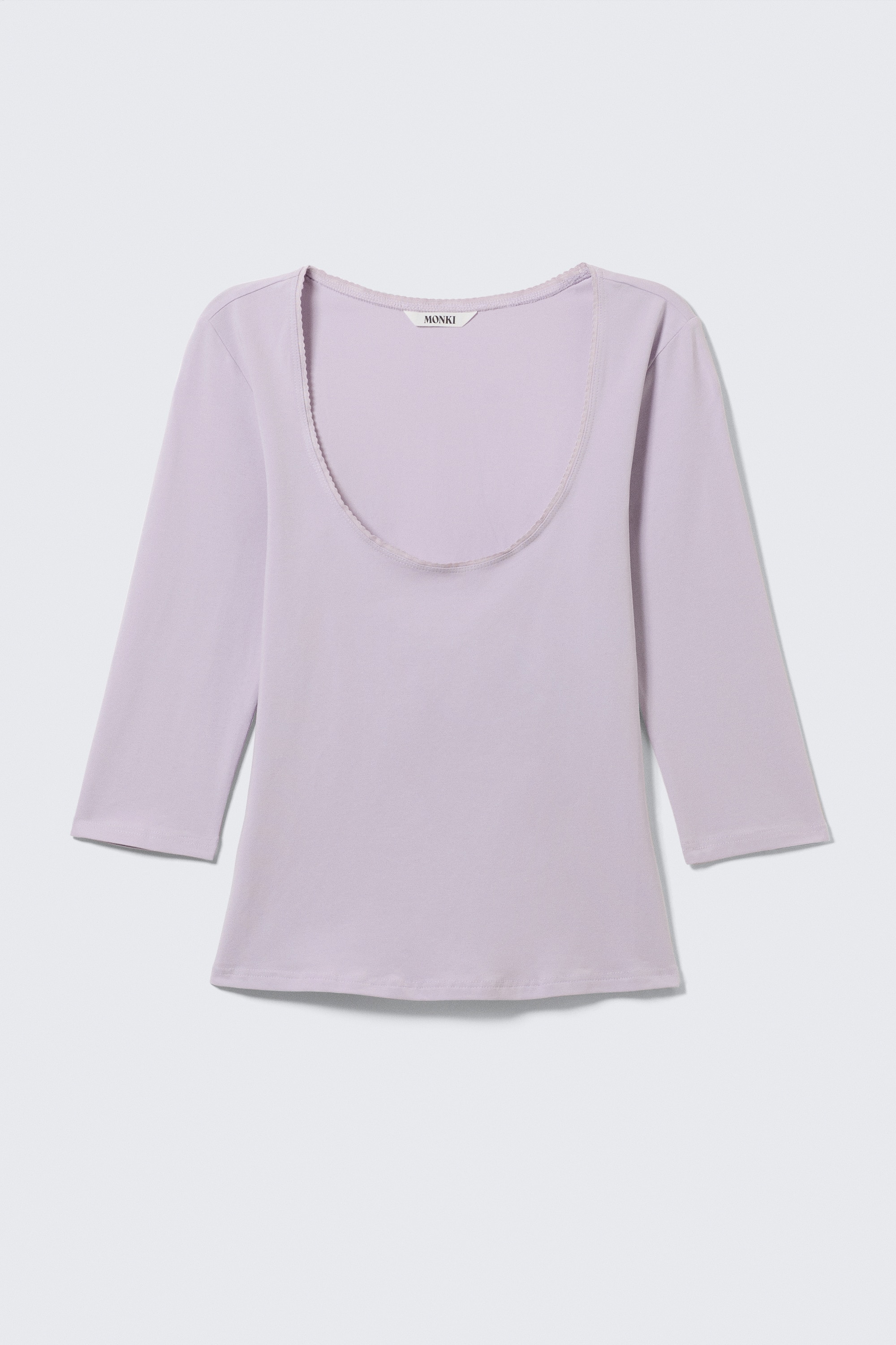 Top Ajustado de Manga a Três Quartos - Lilás Claro/Castanho-escuro