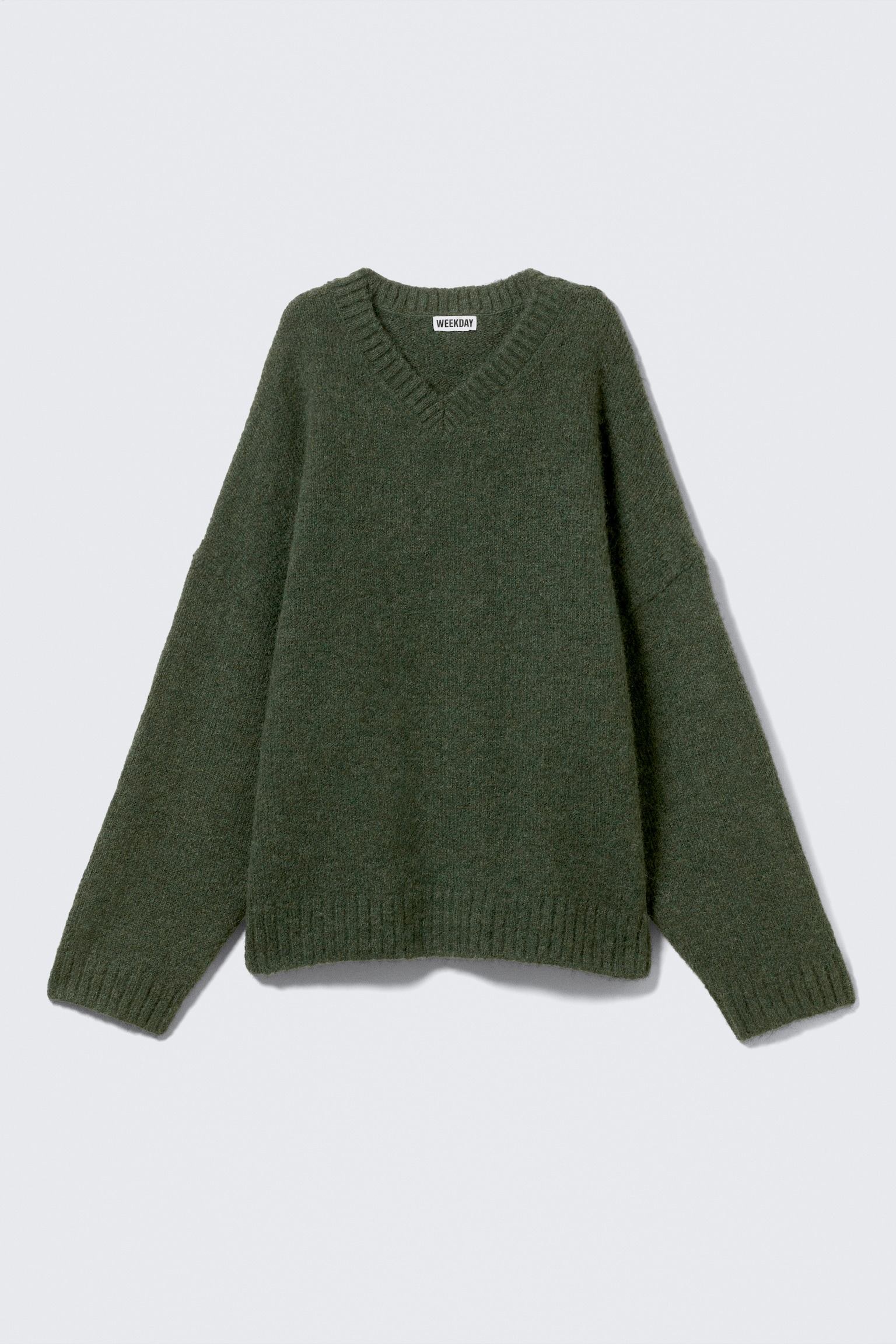 Oversized V-Neck Wool Blend Sweater - Dark Green/Black - 2