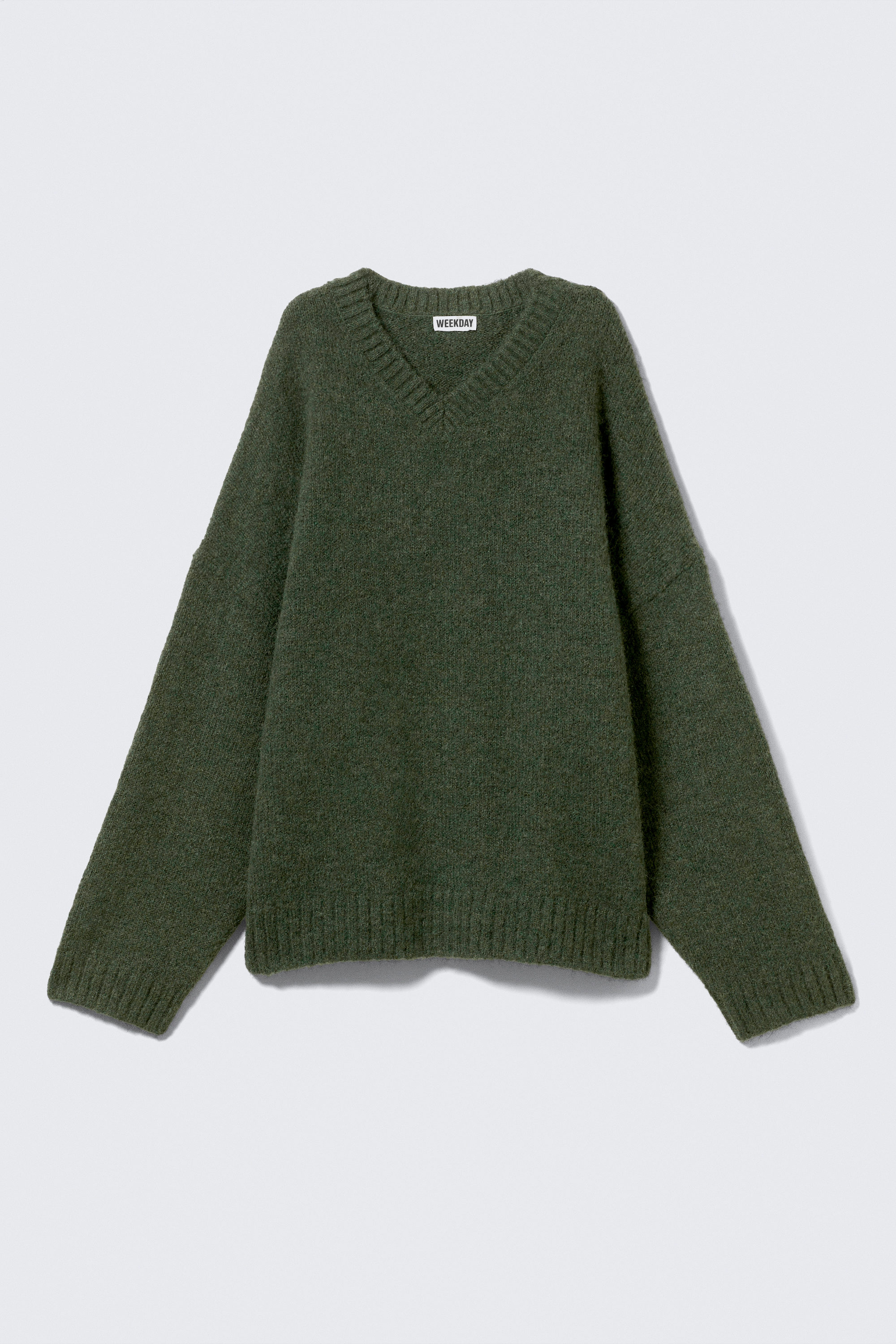 Dunkelgrün - Oversized Pullover aus Wollmix mit V-Ausschnitt - 1