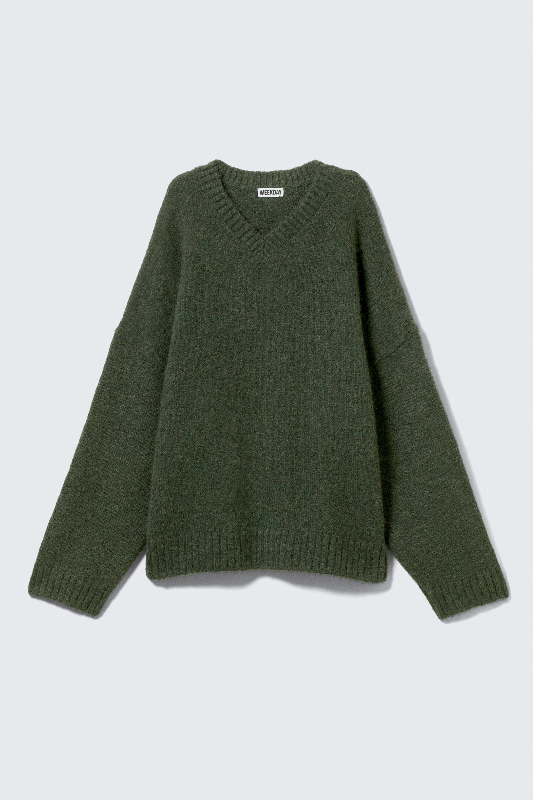 Dark Green - Oversized V-Neck Wool Blend Sweater - 1