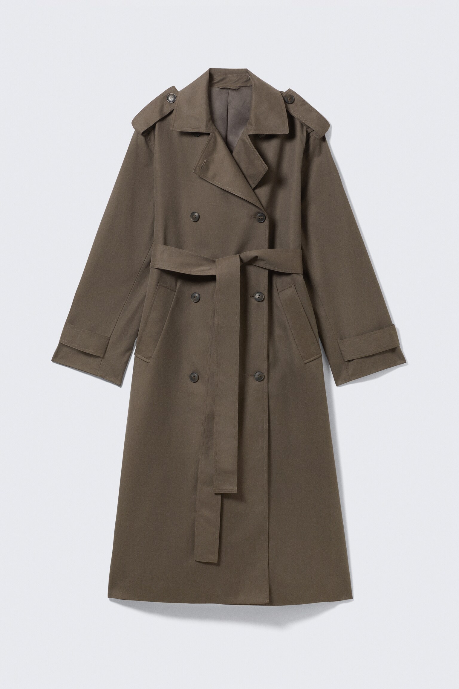 Oversized Double-Breasted Canvas Trench Coat - Dark Mole/Black - 2