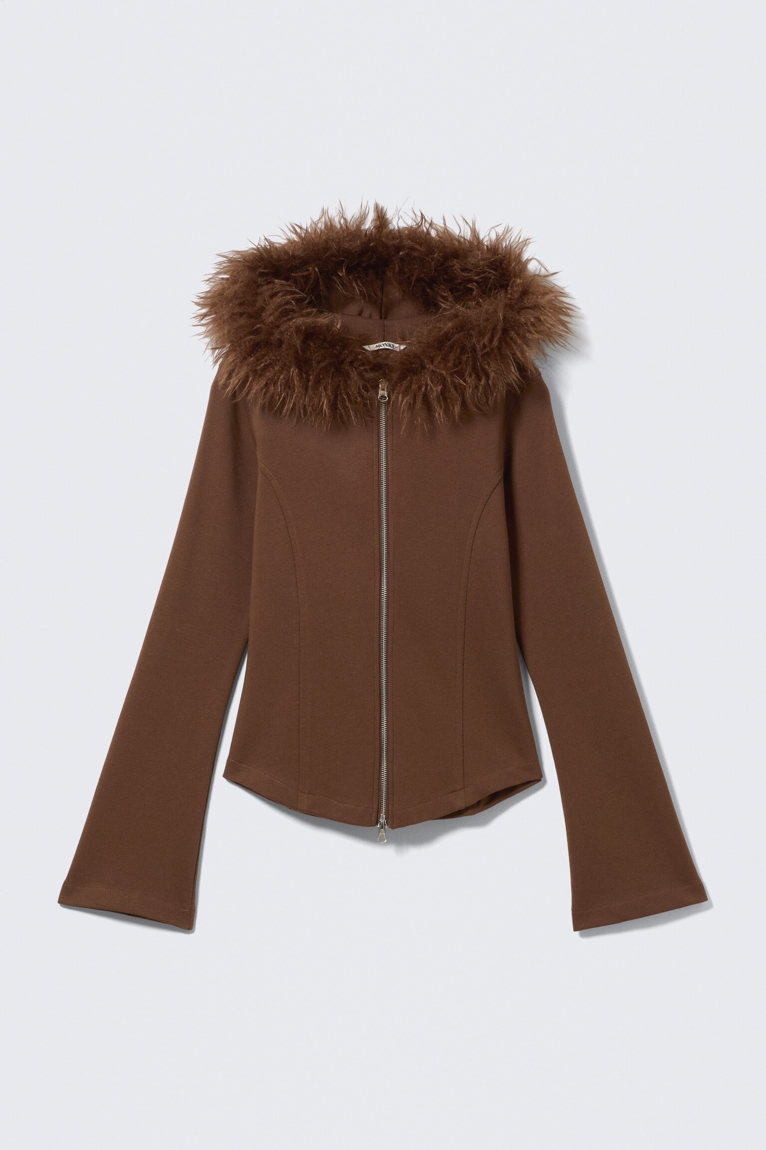 Φούτερ με φερμουάρ και γούνινη λεπτομέρεια - Καφέ - 2