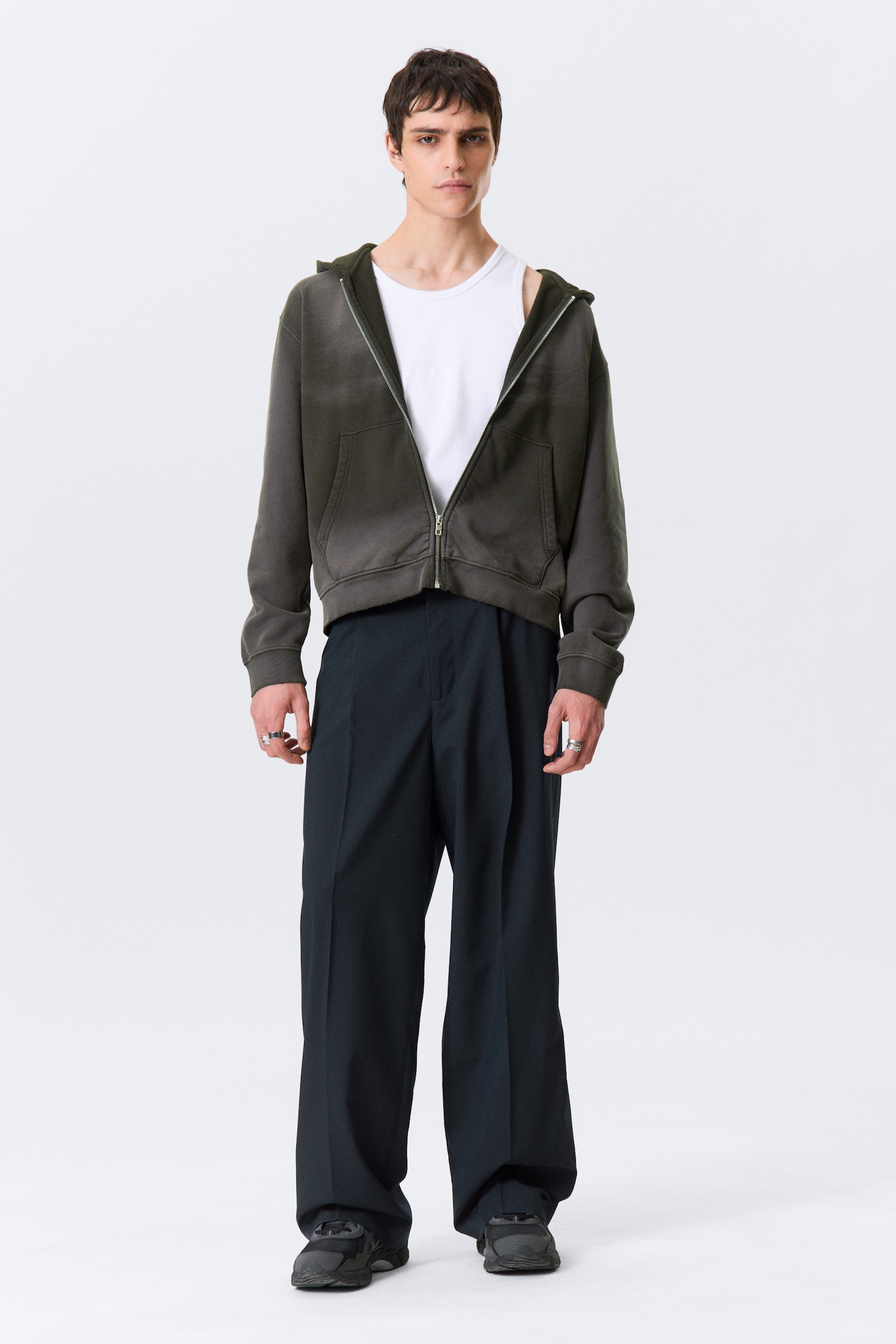 Gewaschener Zip-Hoodie im Shrunken-Fit - Dark Grey - 1