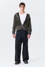 Dark Grey - Shrunken Distressed Zip Hoodie - 0