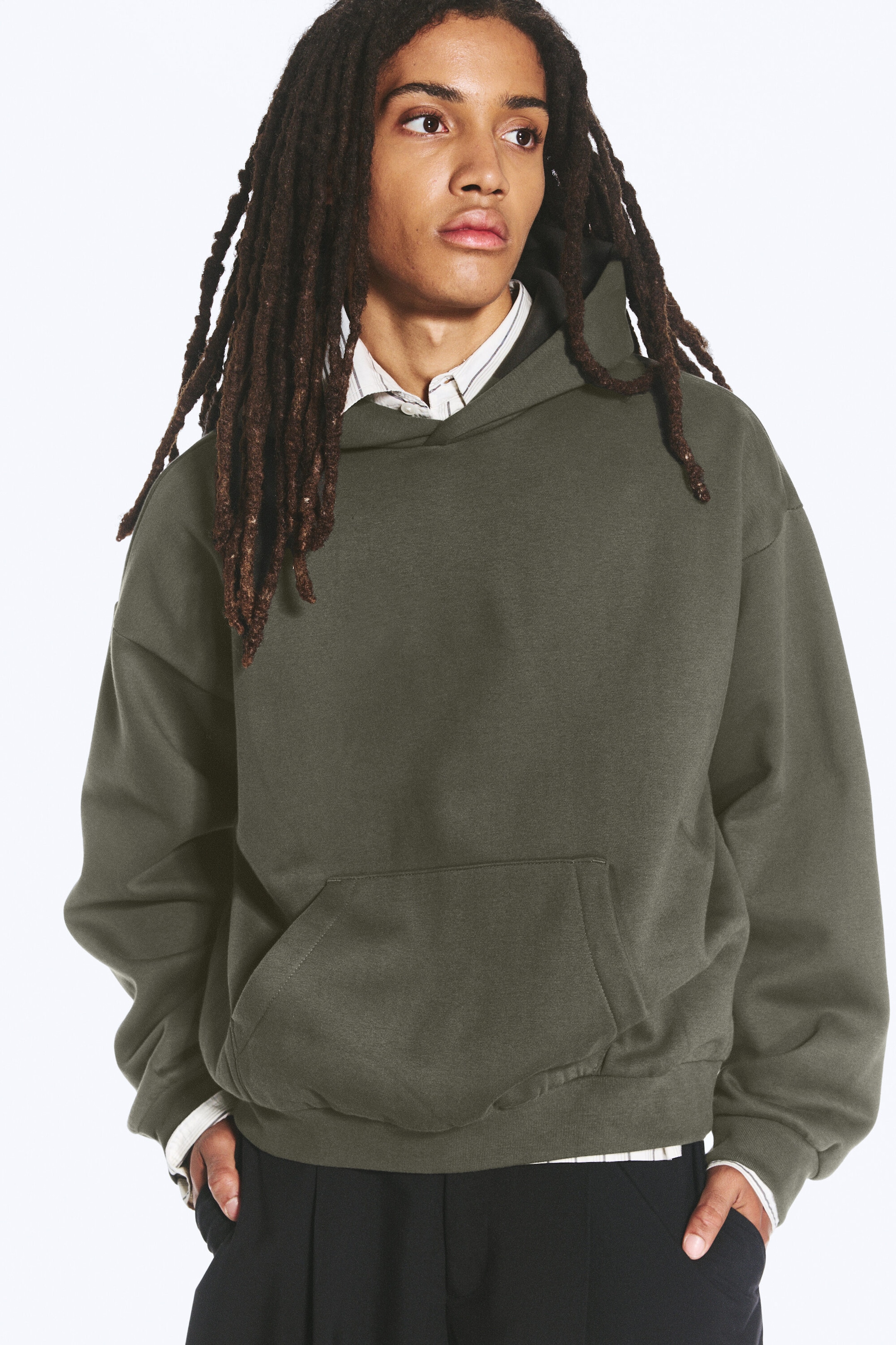 Dark Khaki Green - Loose Fit Hoodie - 0