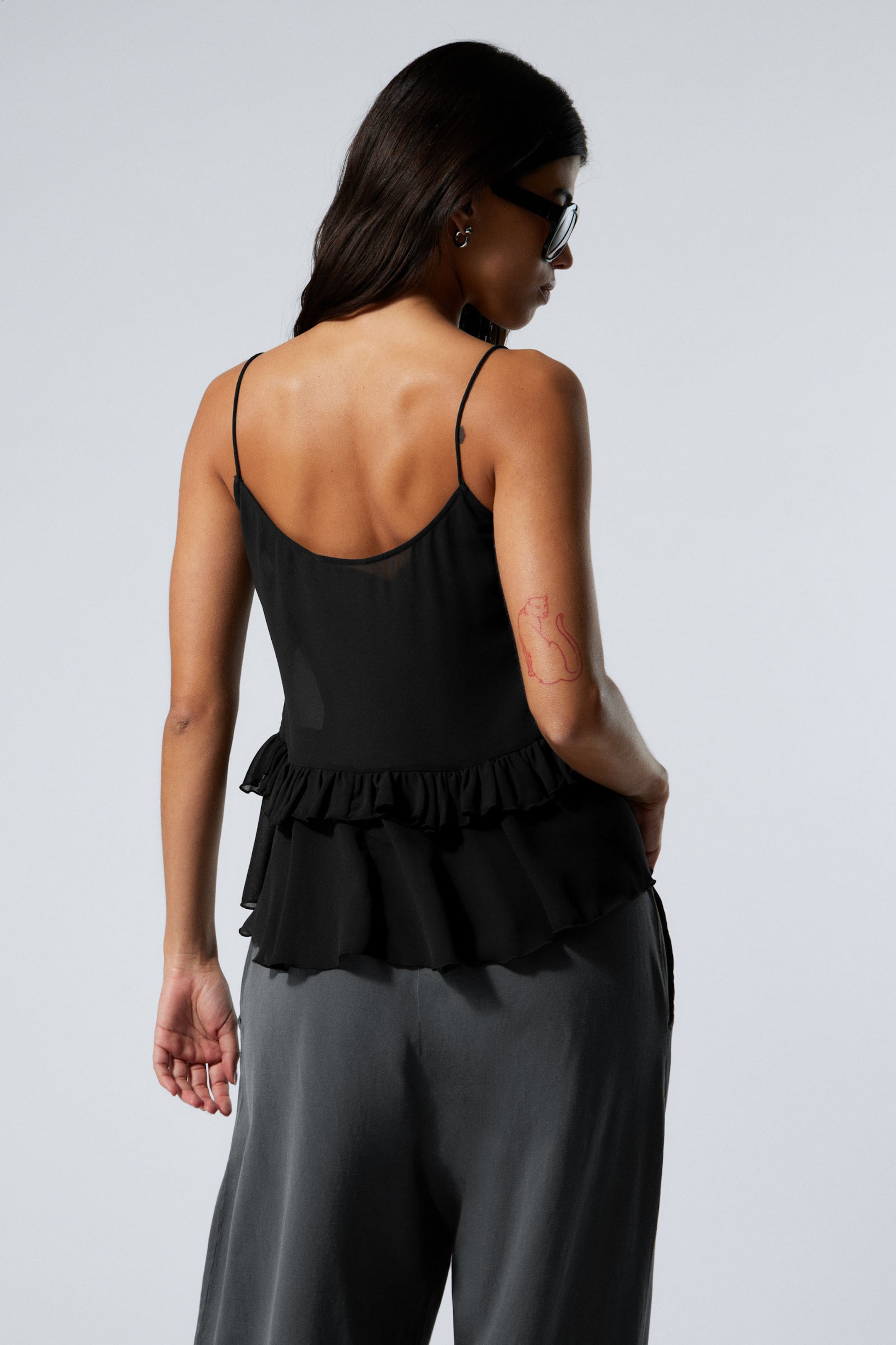 Black - Frilled Strap Top - 3