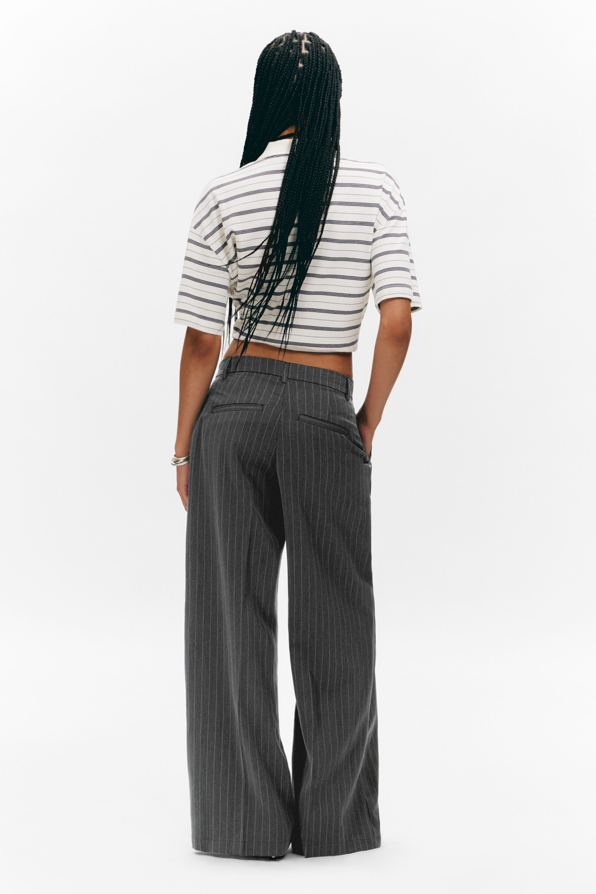 high waisted wide leg twill trousers - Pinstriped Dark Grey