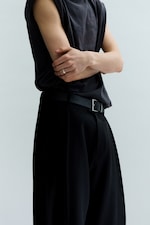 Black - Pleated Loose Fit Wide Leg Trousers - 1