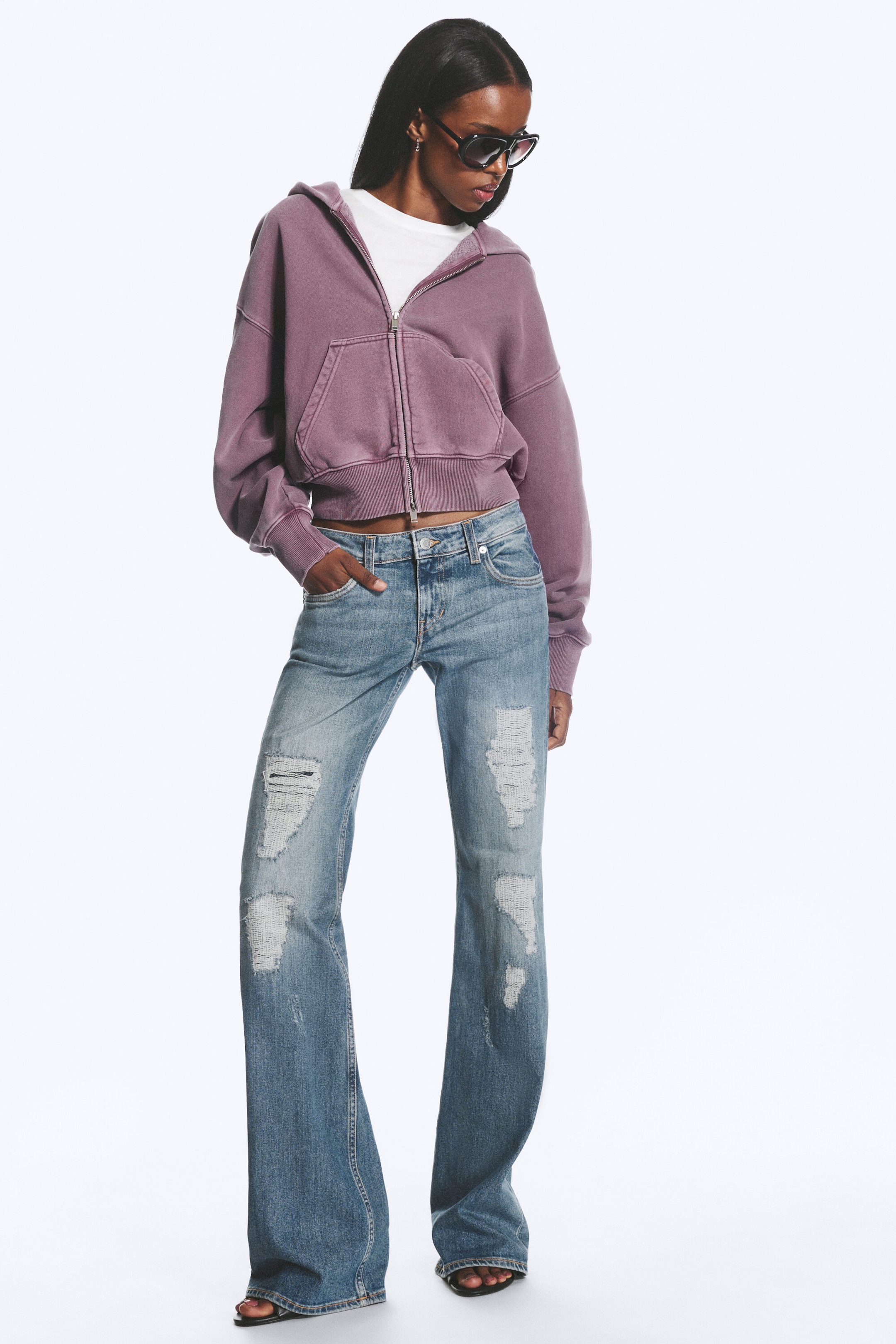 Washed Purple - Sweat à capuche court et carré zippé - 2